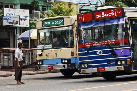 Yangon Bus At Beginning of Indawgyi Lake Trip