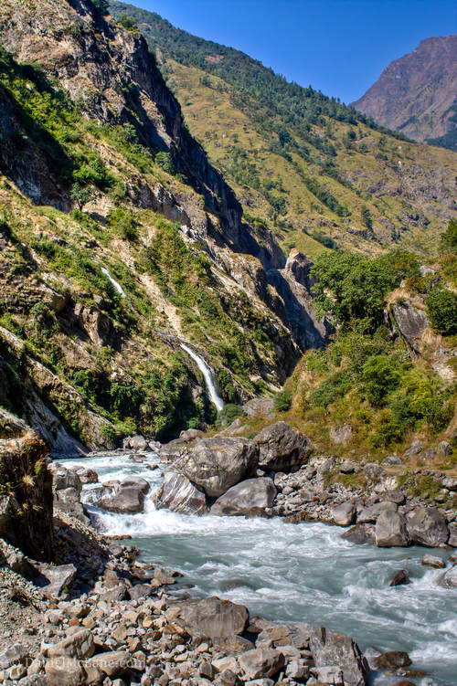 River valley on the Annapurna circuit trek