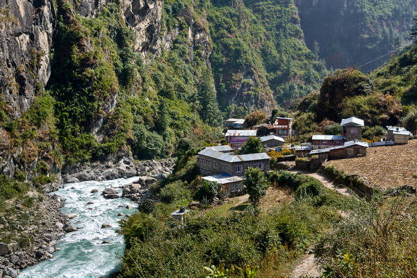 Village on Marsyangdi River Nepal