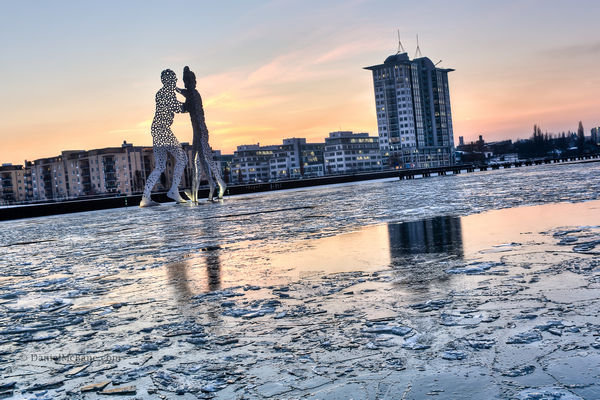 Molecule man in a frozen Spree River in Berlin