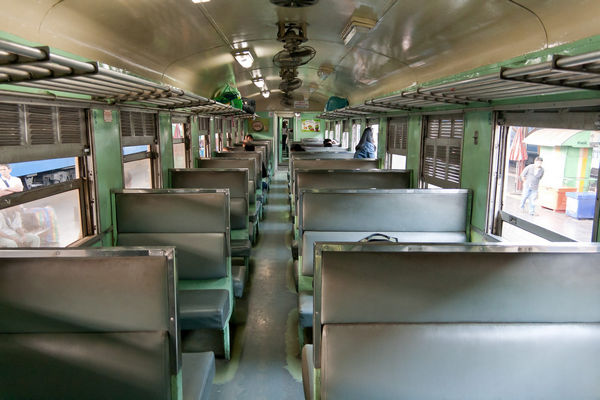 Interior of a 3rd class train in Thailand
