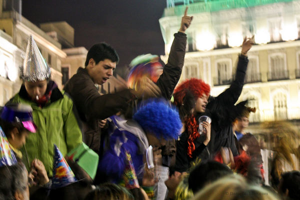 Spaniards partying on New Year's Eve in Madrid