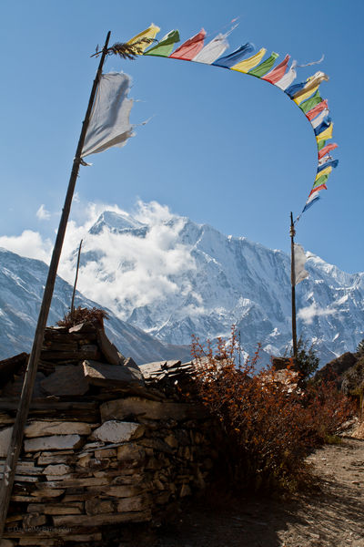 Prayer flags and Buddhist site, Annapurna, Nepal