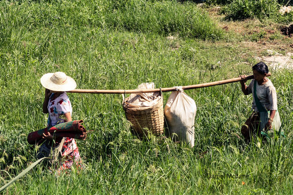 Women carrying goods to market in Inle, Myanmar