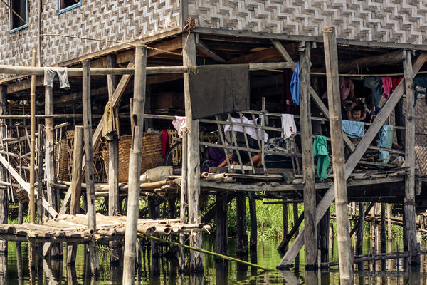 Storage space on a stilt house in Myanmar