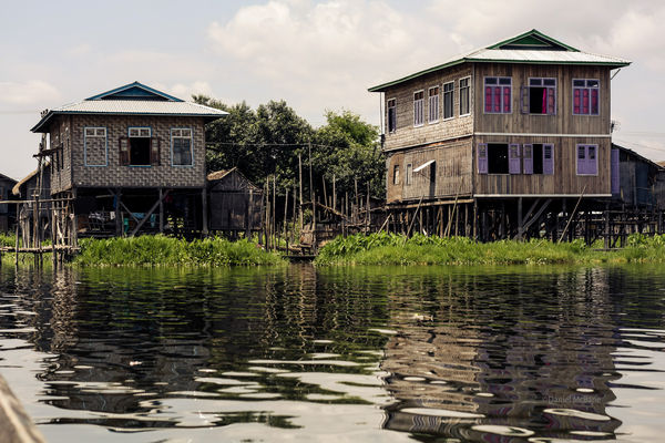 Teak houses on stilts on Inle Lake in Burma