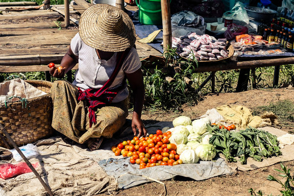 Female vegetable vendor in Ywama on Inle Lake, Myanmar