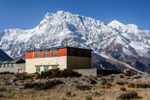 Monastery in front of Annapurna III Nepal