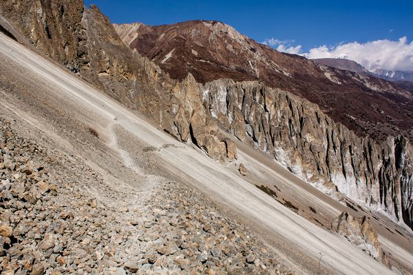Landslide area on Annapurna Circuit Trek